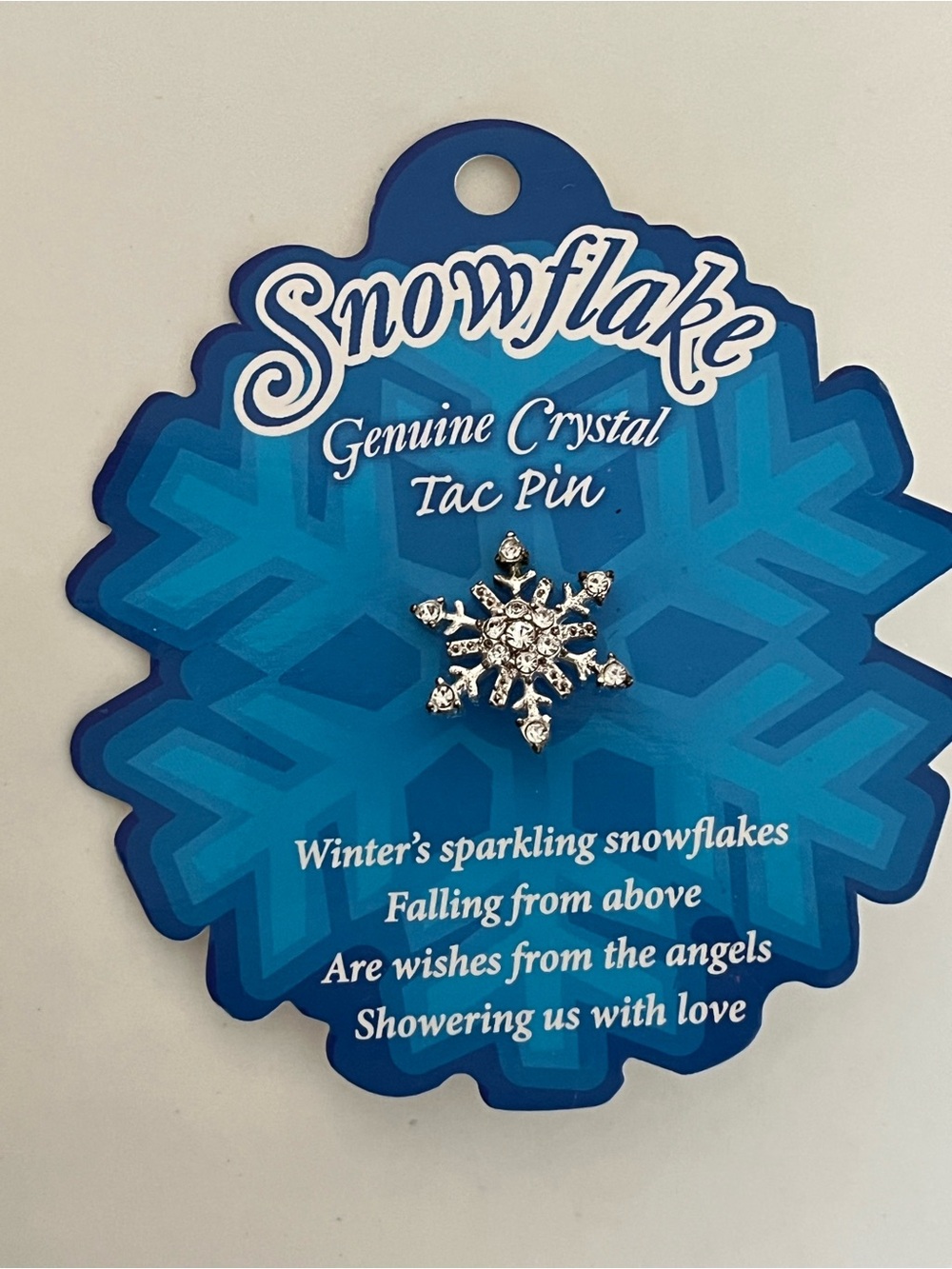 NWT crystal snowflake tac pin.  silver tone with crystals.